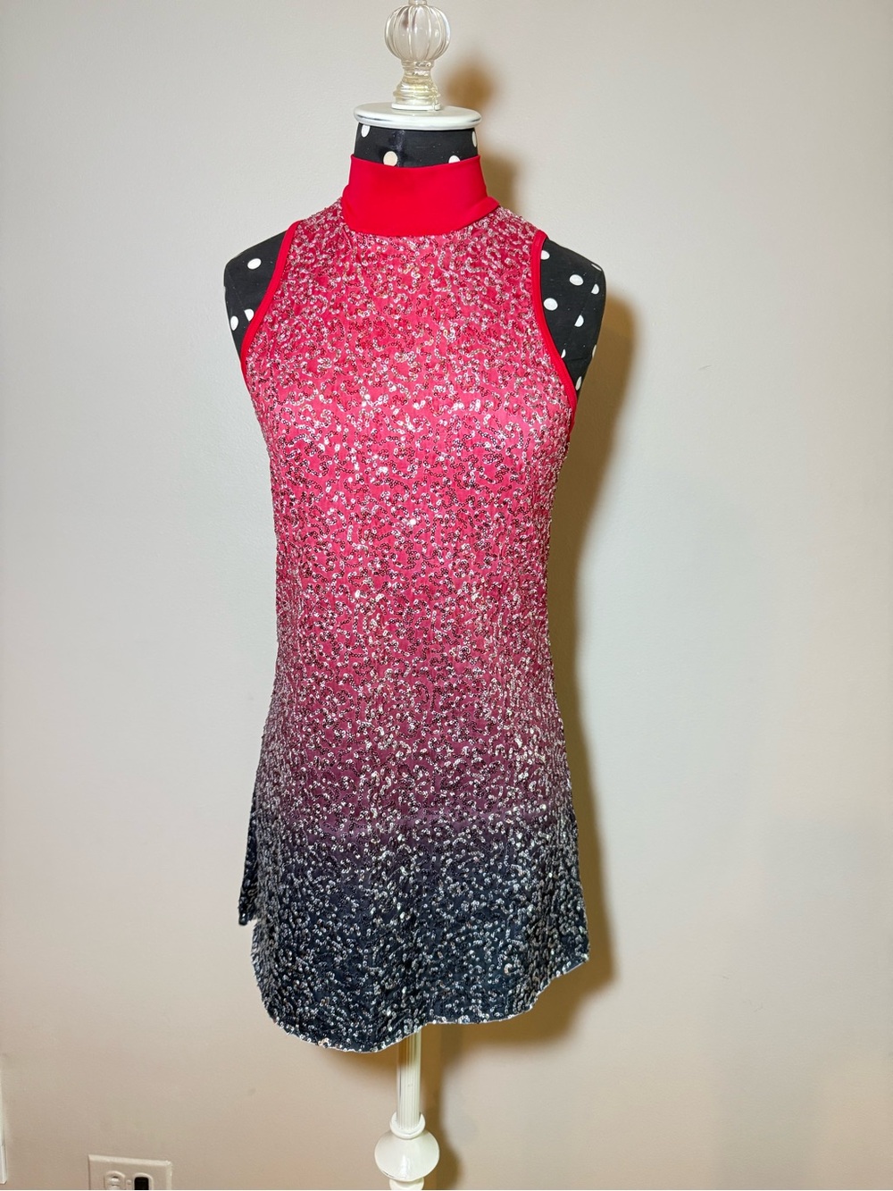 Figure Skating or Dance Sequined Ombre Halter Dress in Red to Black